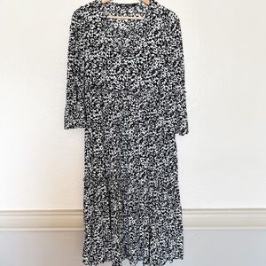 Zara Black and White Floral Midi Dress